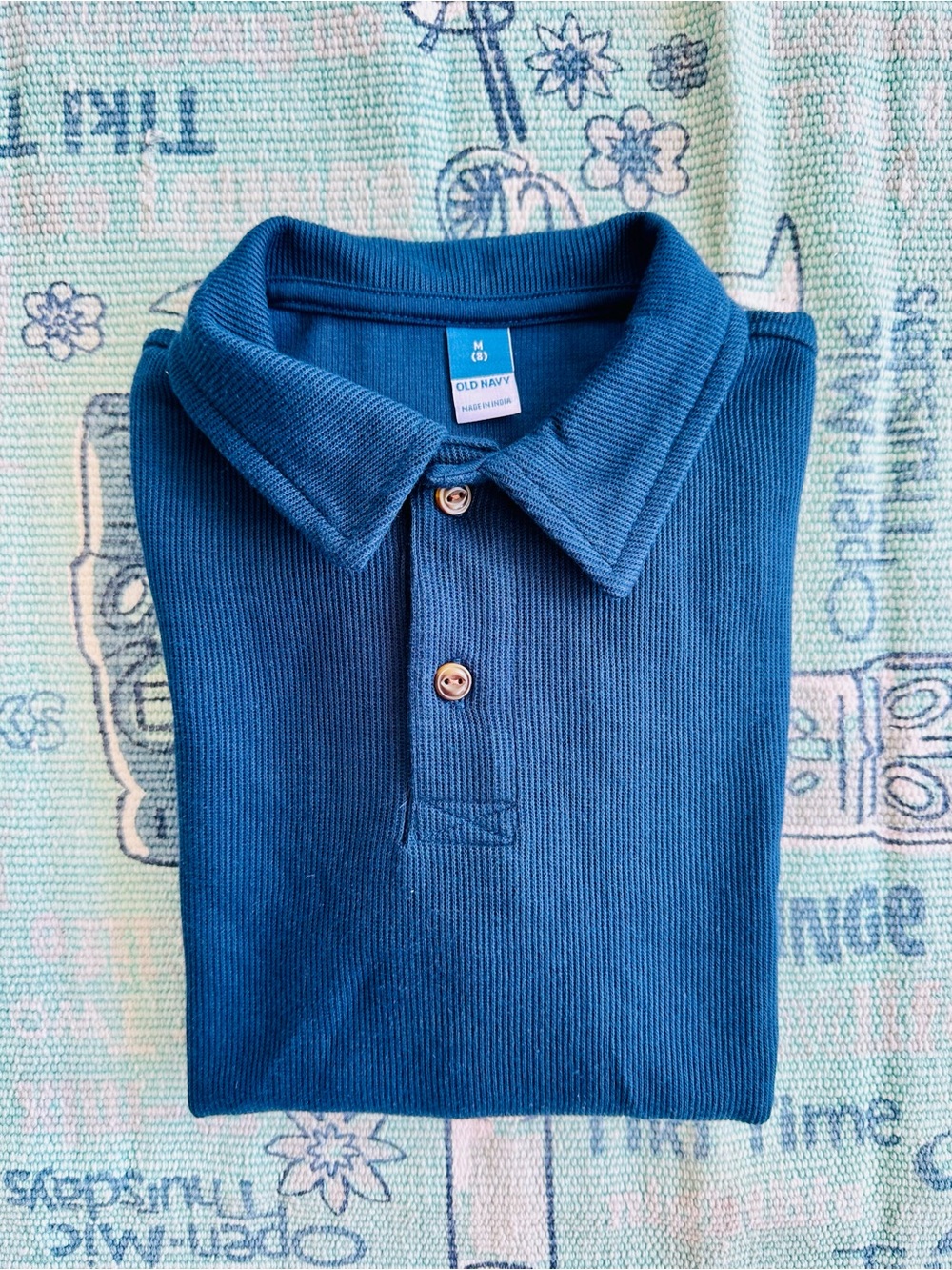 Old Navy Boy’s Blue Ribbed Long Sleeve Polo Shirt Size Medium - Size 8